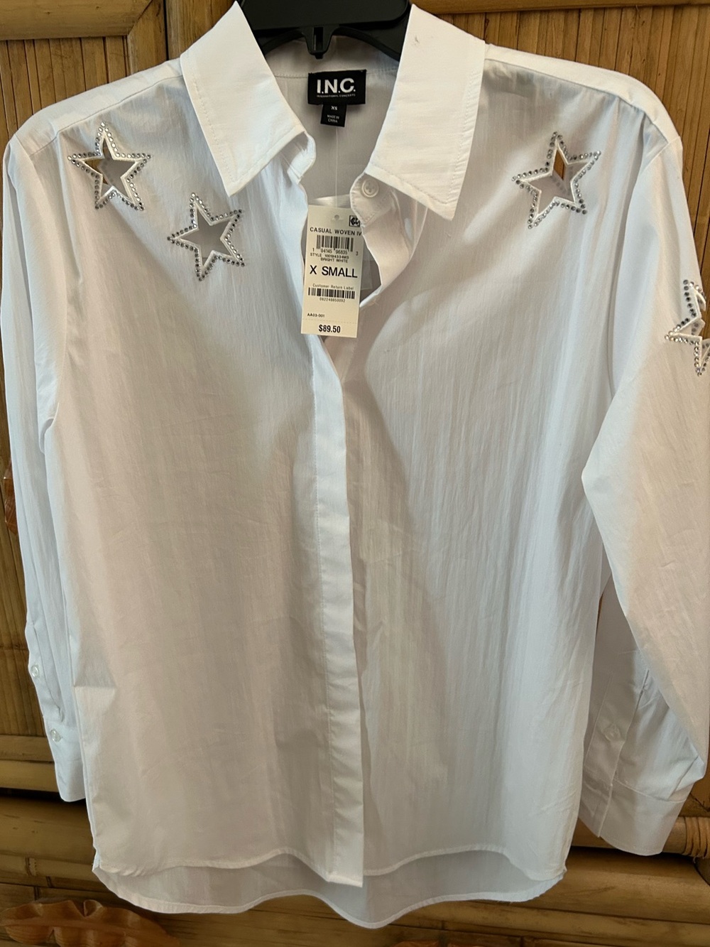 NWT INC International Concepts Embellished Star Cutout White Button Down Shirt